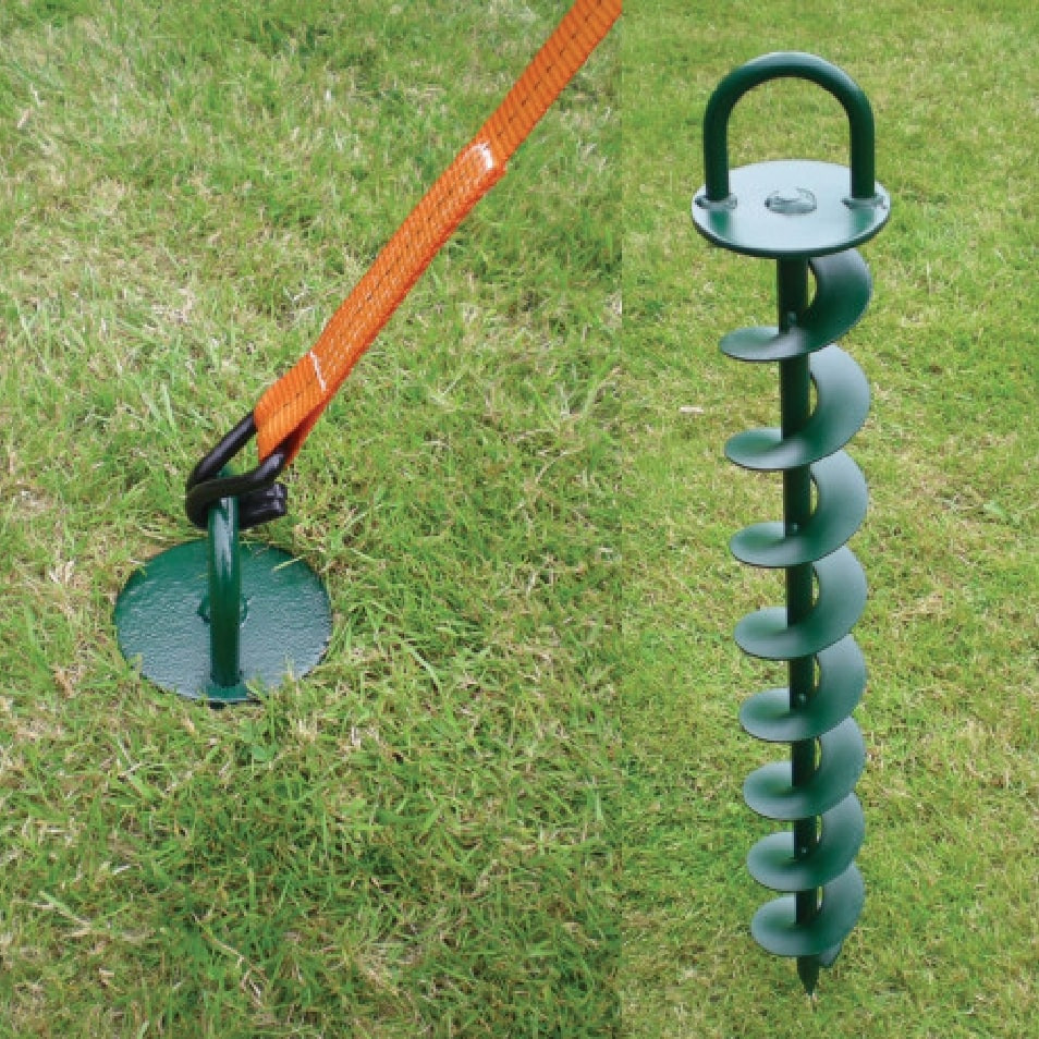 A screw-in ground hook is great for keeping dogs where you want them